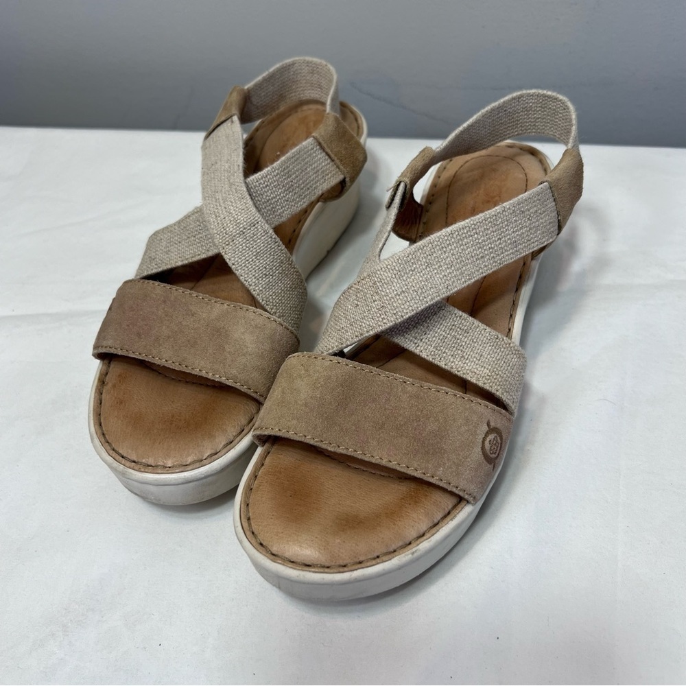 Born x cross strap tan nude neutral sandals size 6